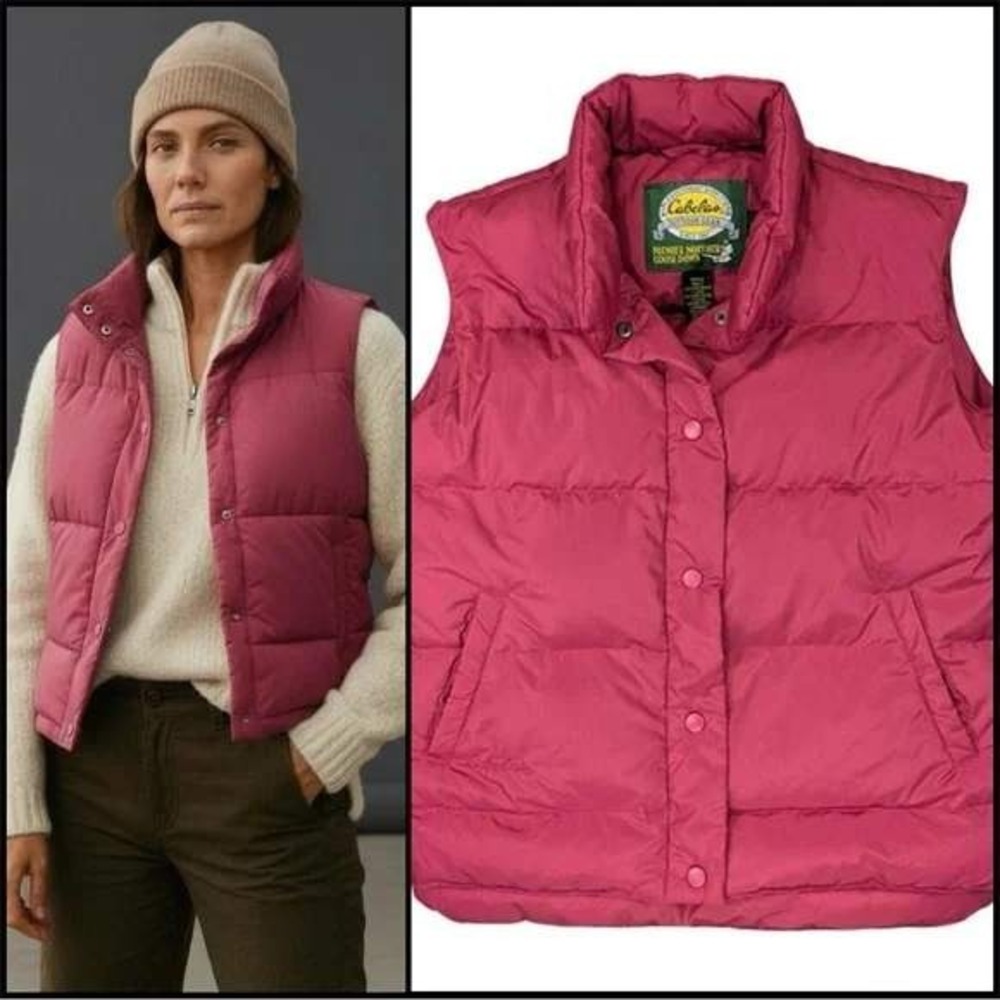 cabelas nwt warm goose down puffer sleeveless outdoor mauve purple vest M